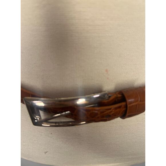 Women’s Kenneth Cole Croc Embossed Thin Leather Belt Medium Tan - Picture 3 of 8